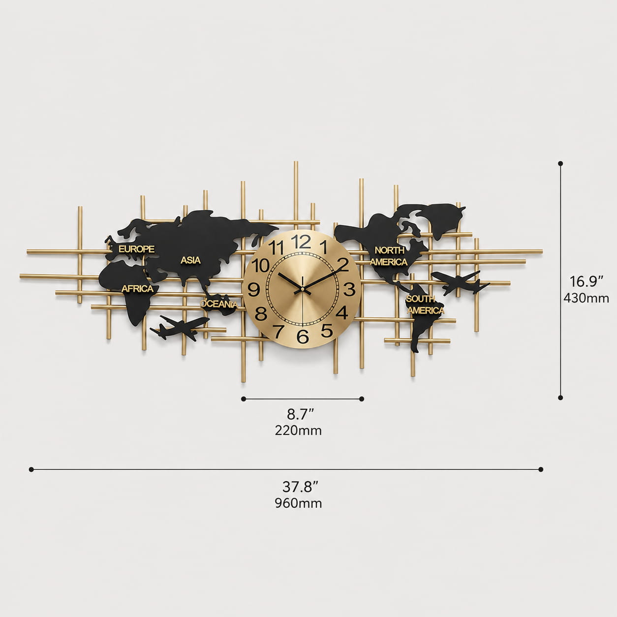 Modern 3D Metal World Map Wall Clock Decor
