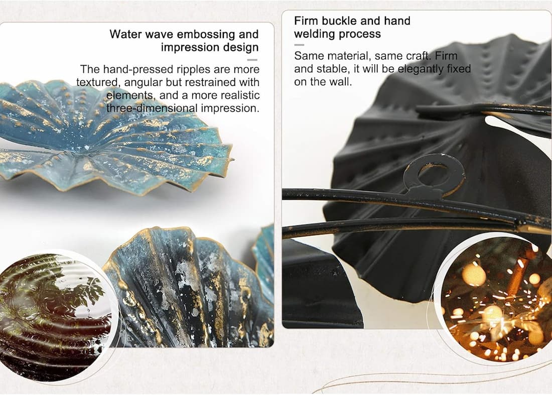 Handcrafted 3D Metal Lotus Leaf Wall Art Wall Decor Accent