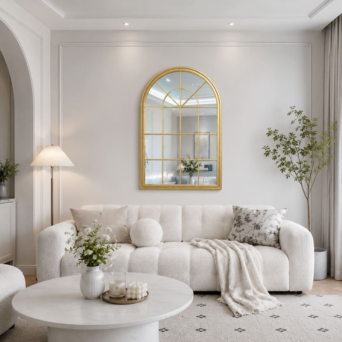 Arched Window Gold Metal Wall Mirror