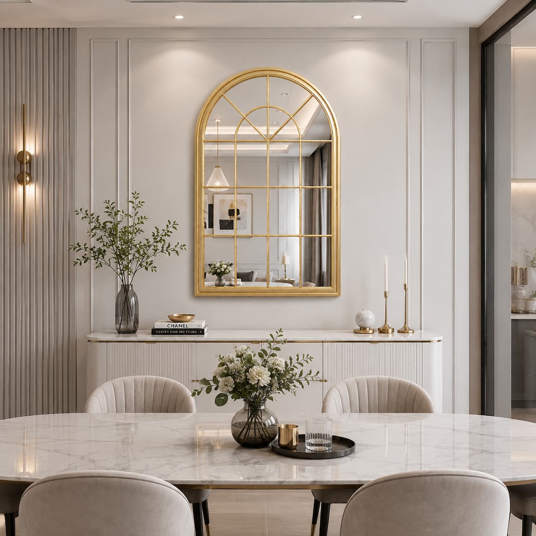 Arched Window Gold Metal Wall Mirror