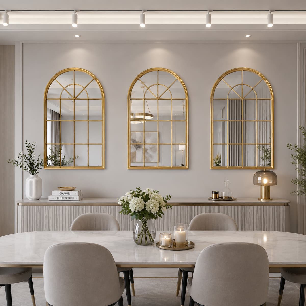Arched Window Gold Metal Wall Mirror