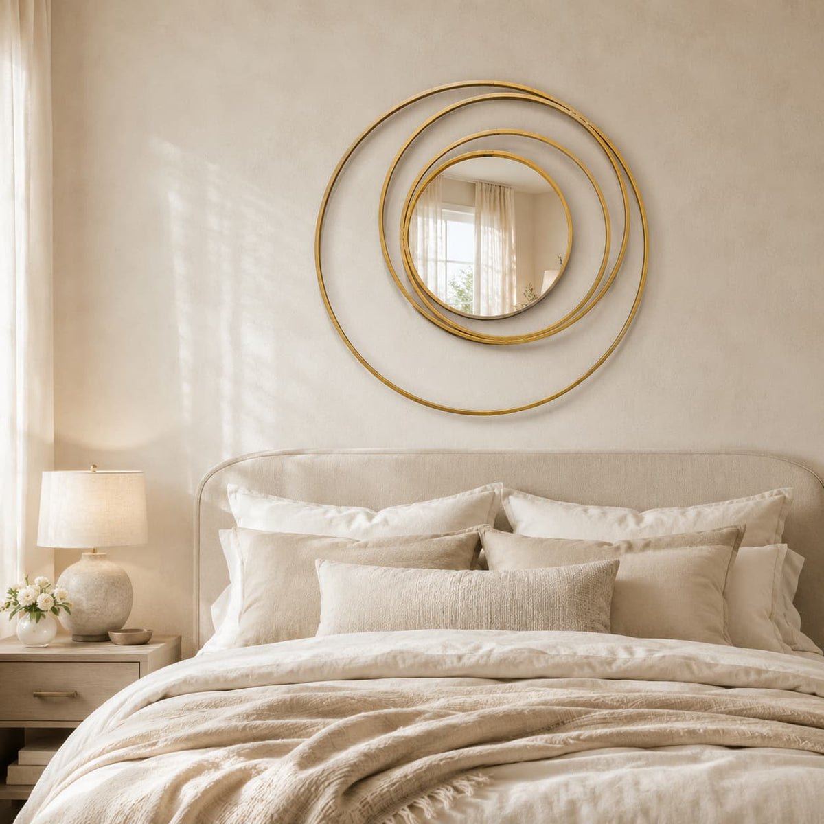 Modern 3D Gold Round Wall Mirror 
