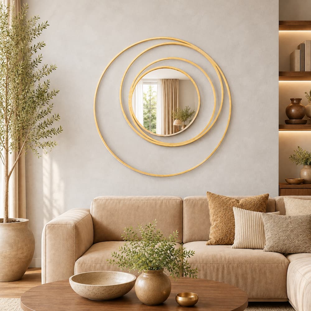 Modern 3D Gold Round Wall Mirror 