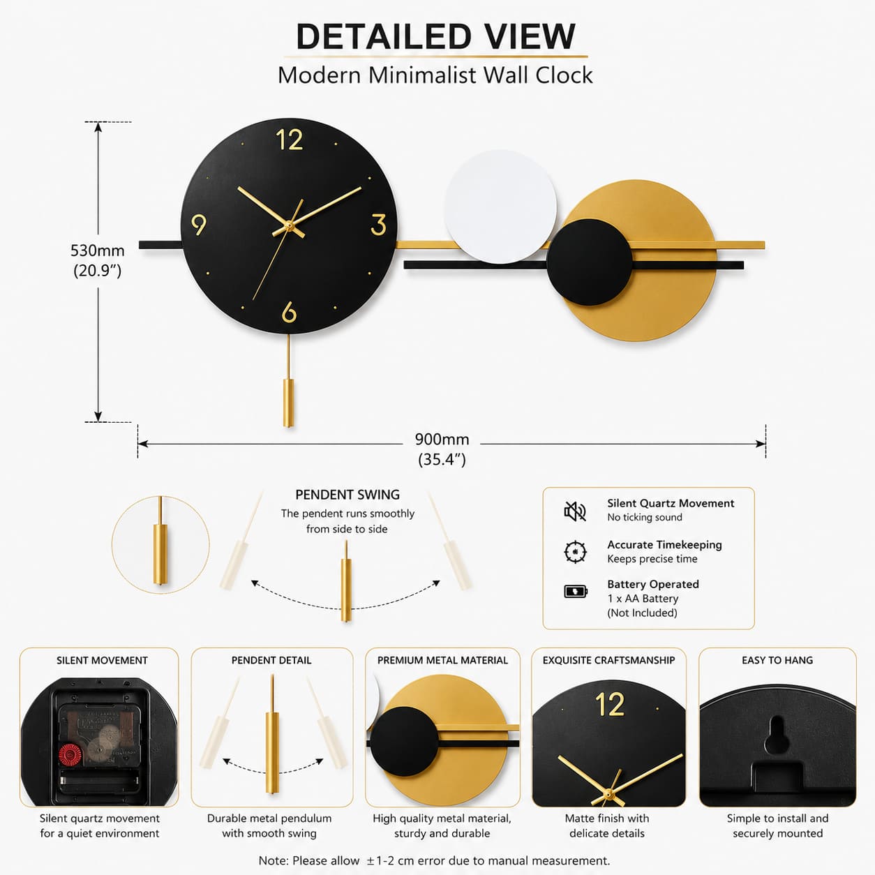 Modern 3D Geometric Round Large Metal Wall Clock