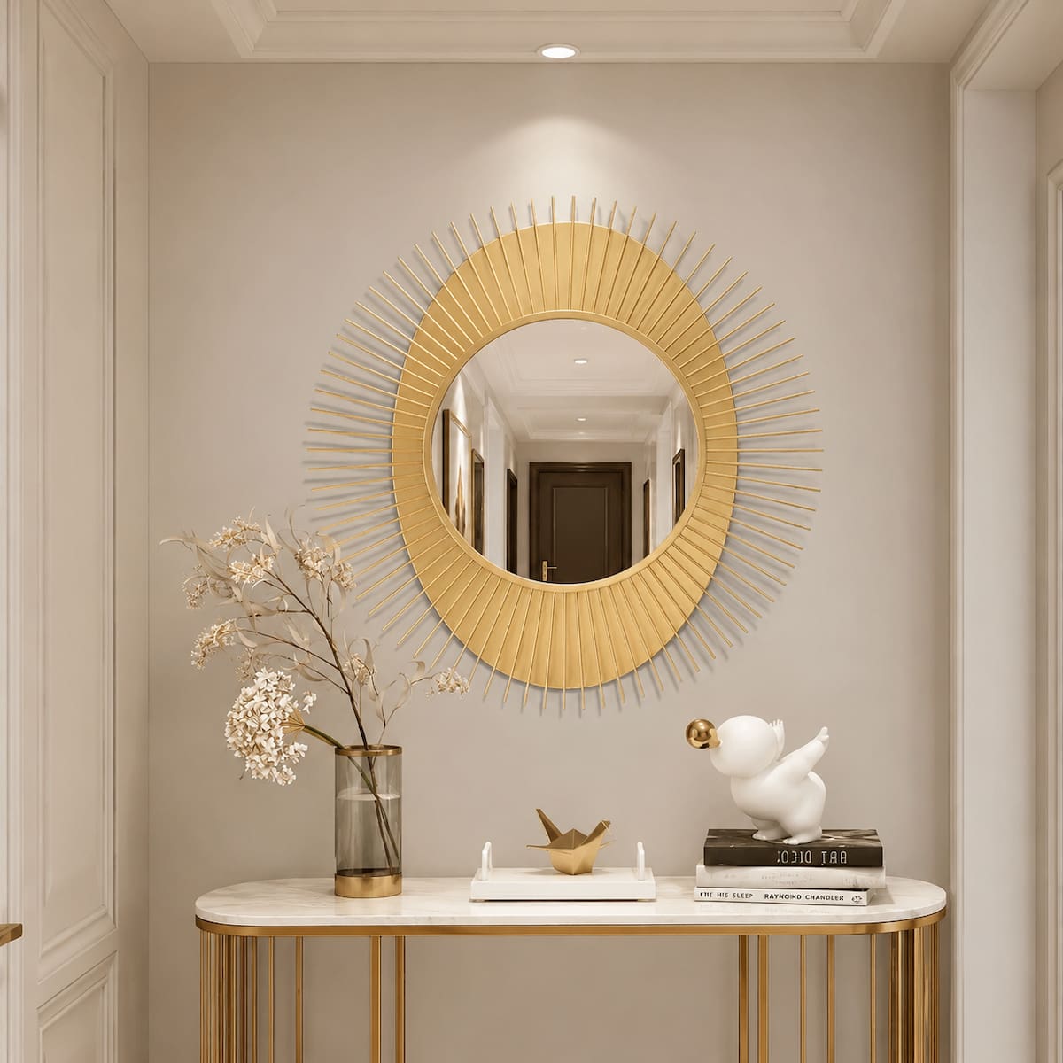 Creative Modern Sunburst Gold Metal Wall Mirror Home Decor Accent