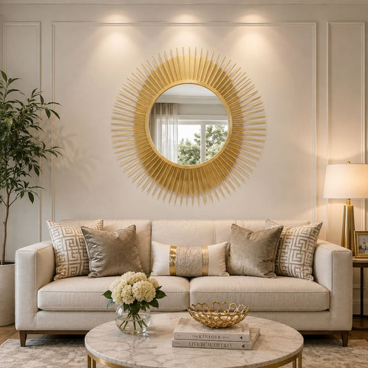 Creative Modern Sunburst Gold Metal Wall Mirror Home Decor Accent