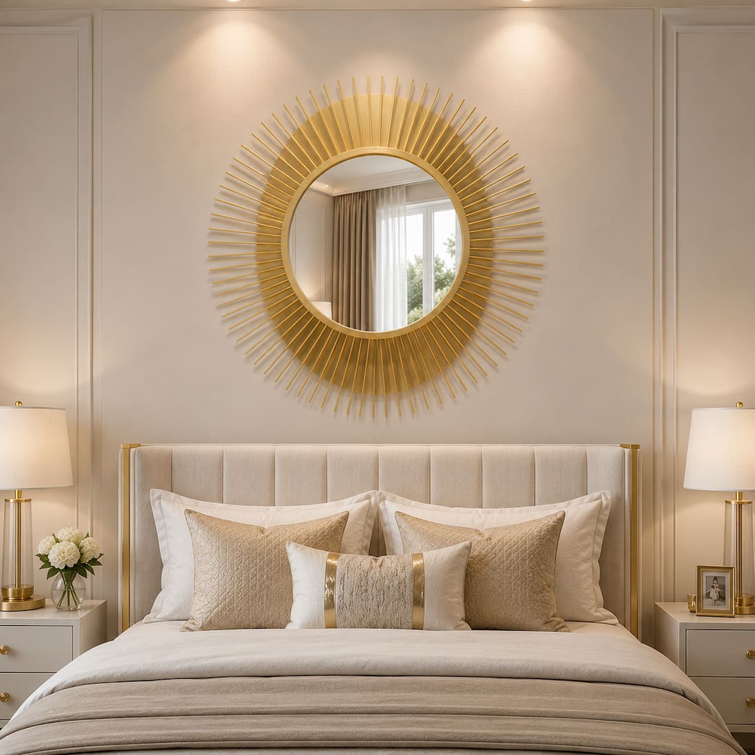 Creative Modern Sunburst Gold Metal Wall Mirror Home Decor Accent