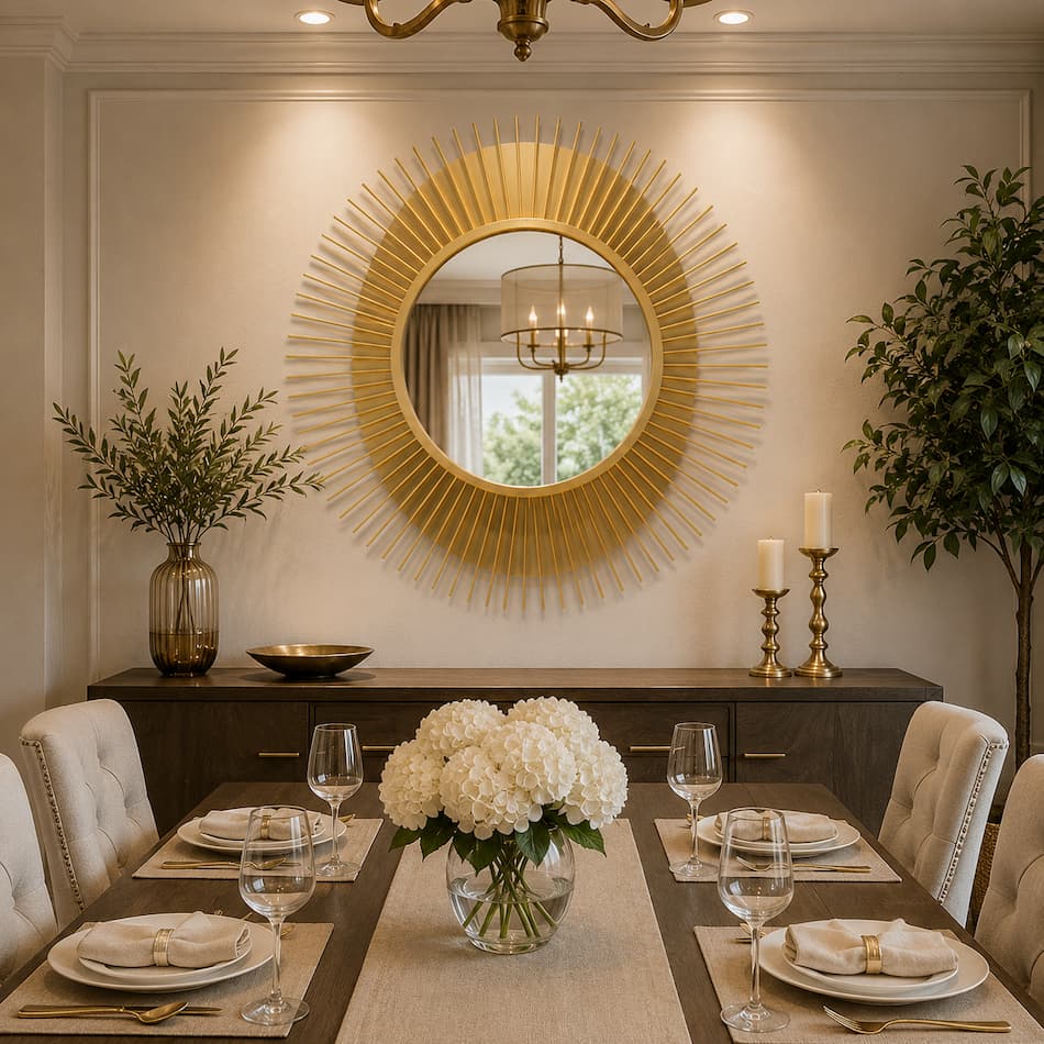 Creative Modern Sunburst Gold Metal Wall Mirror Home Decor Accent