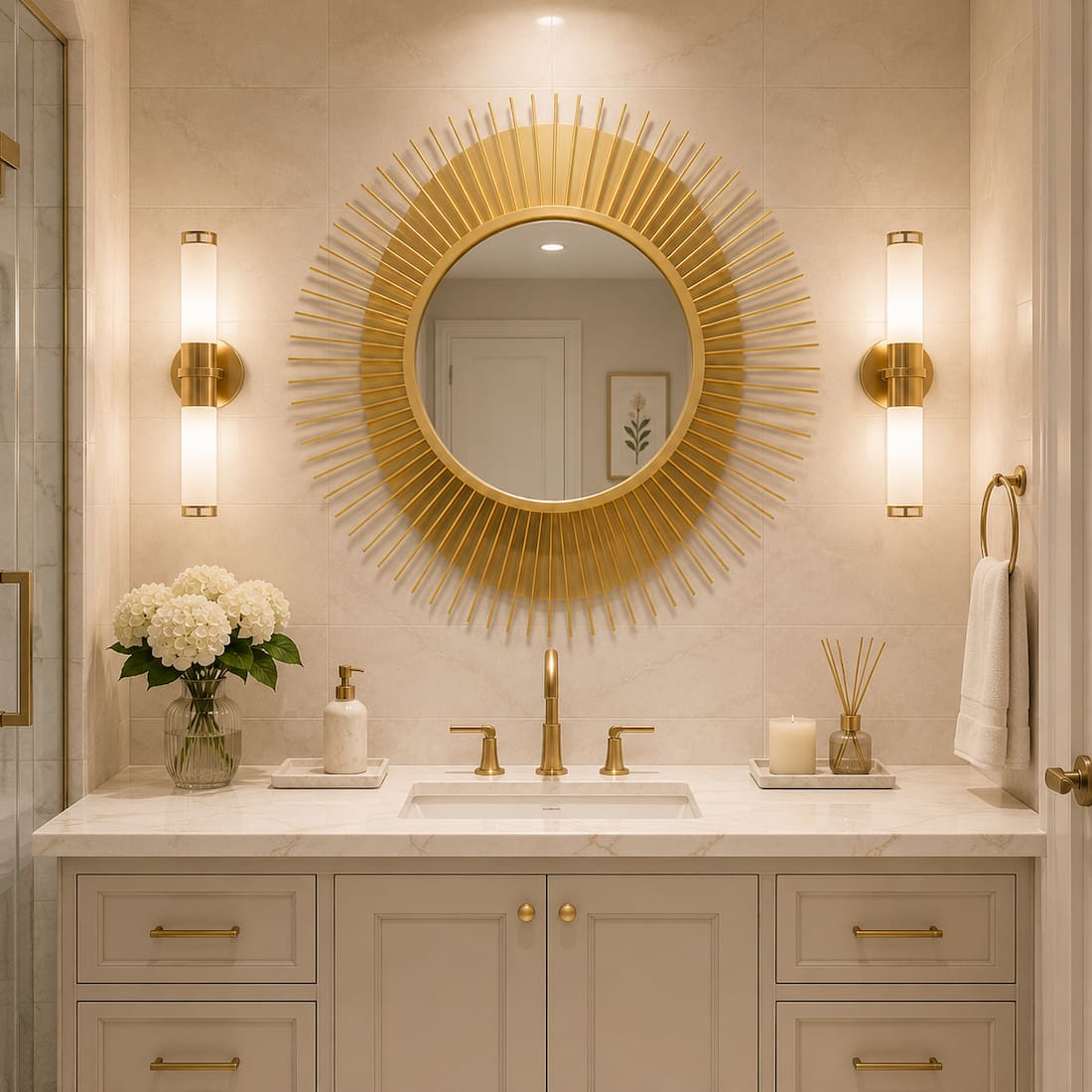 Creative Modern Sunburst Gold Metal Wall Mirror Home Decor Accent