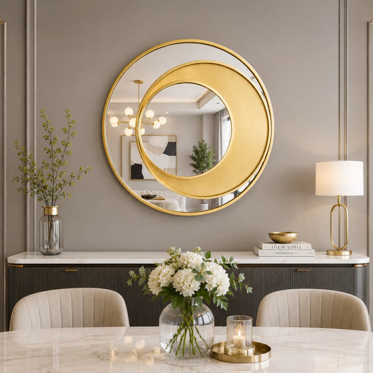 geometric gold round wall mirror modern accent