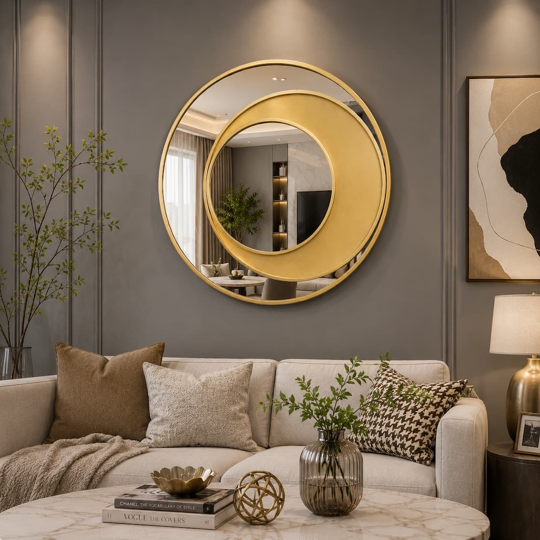 geometric gold round wall mirror modern accent