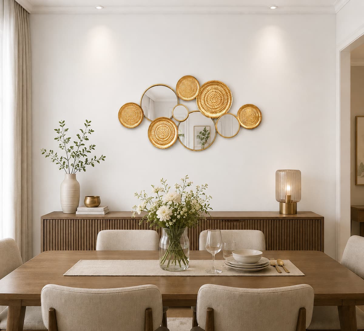 Geometric Multi-Circle Gold Metal Wall Mirror