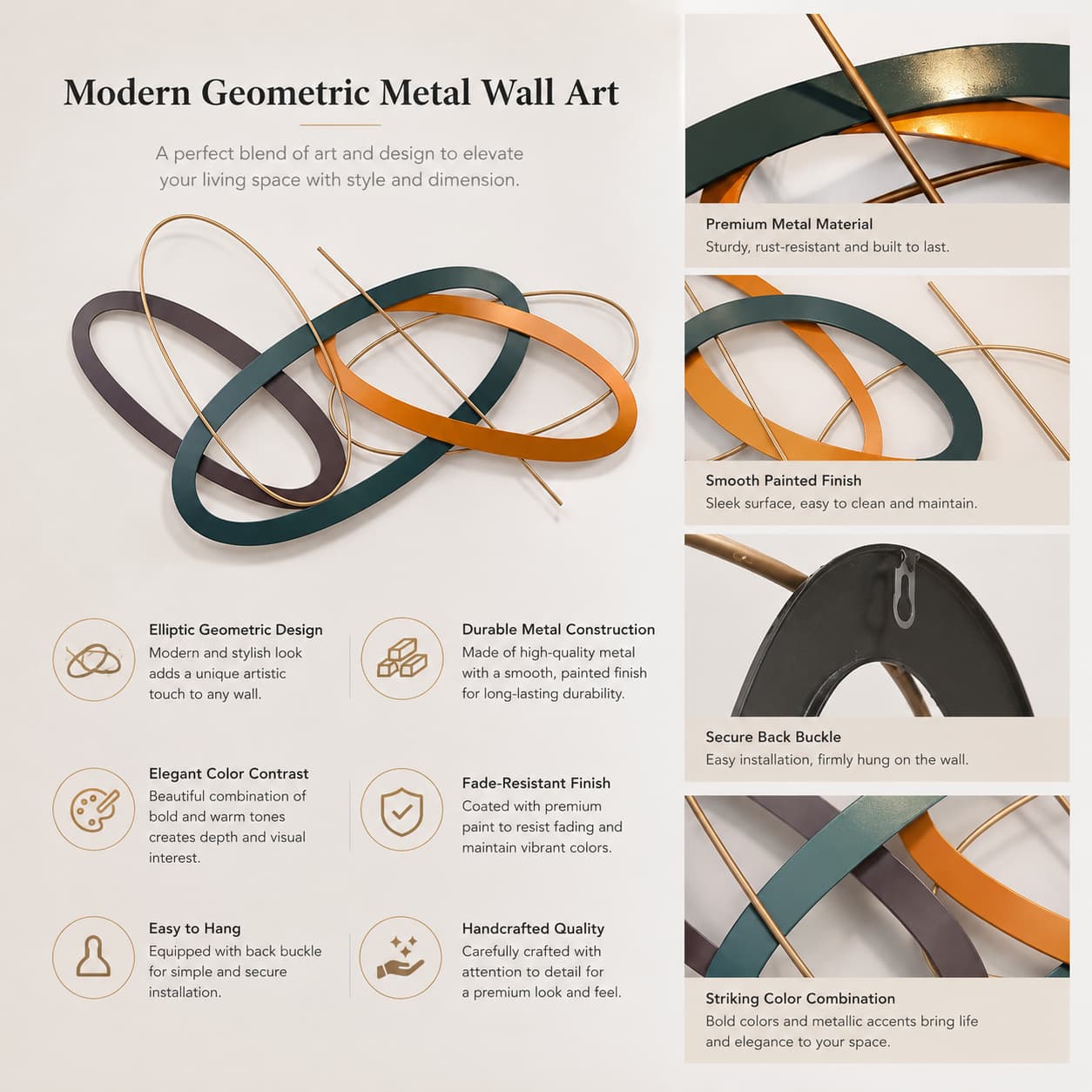 3D Modern Geometric Overlapping Metal Wall Accent