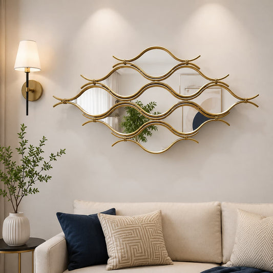 Abstract Glam Geometric Gold Metal Wall Mirror Home Decor Accent 