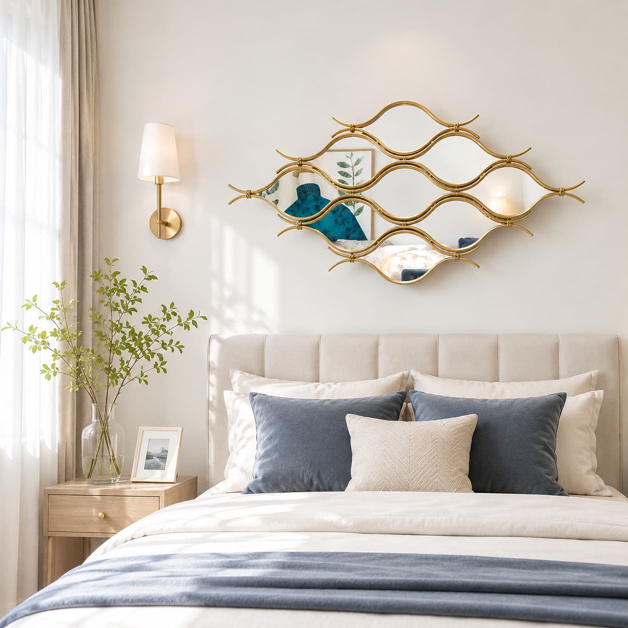 Abstract Glam Geometric Gold Metal Wall Mirror Home Decor Accent 