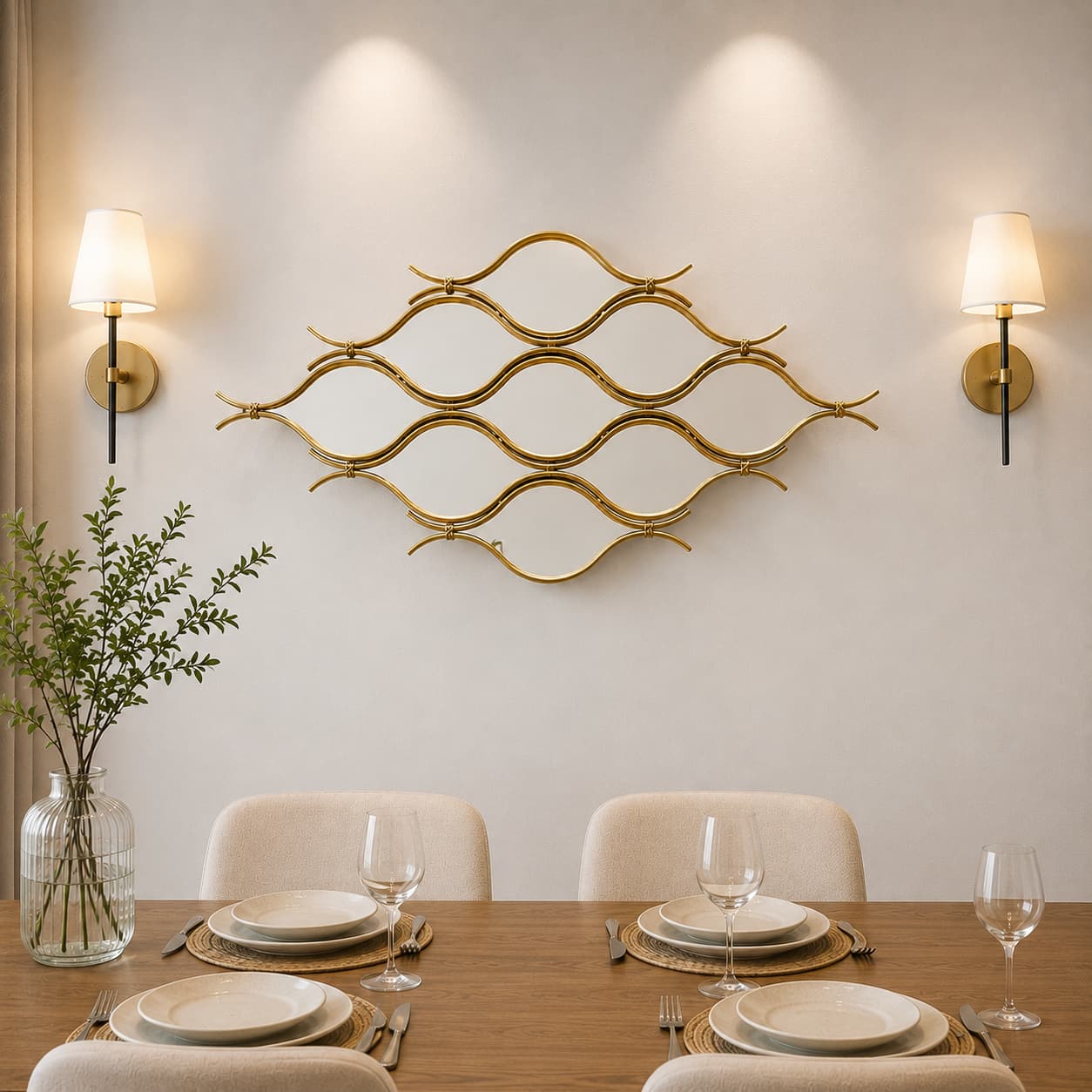 Abstract Glam Geometric Gold Metal Wall Mirror Home Decor Accent 