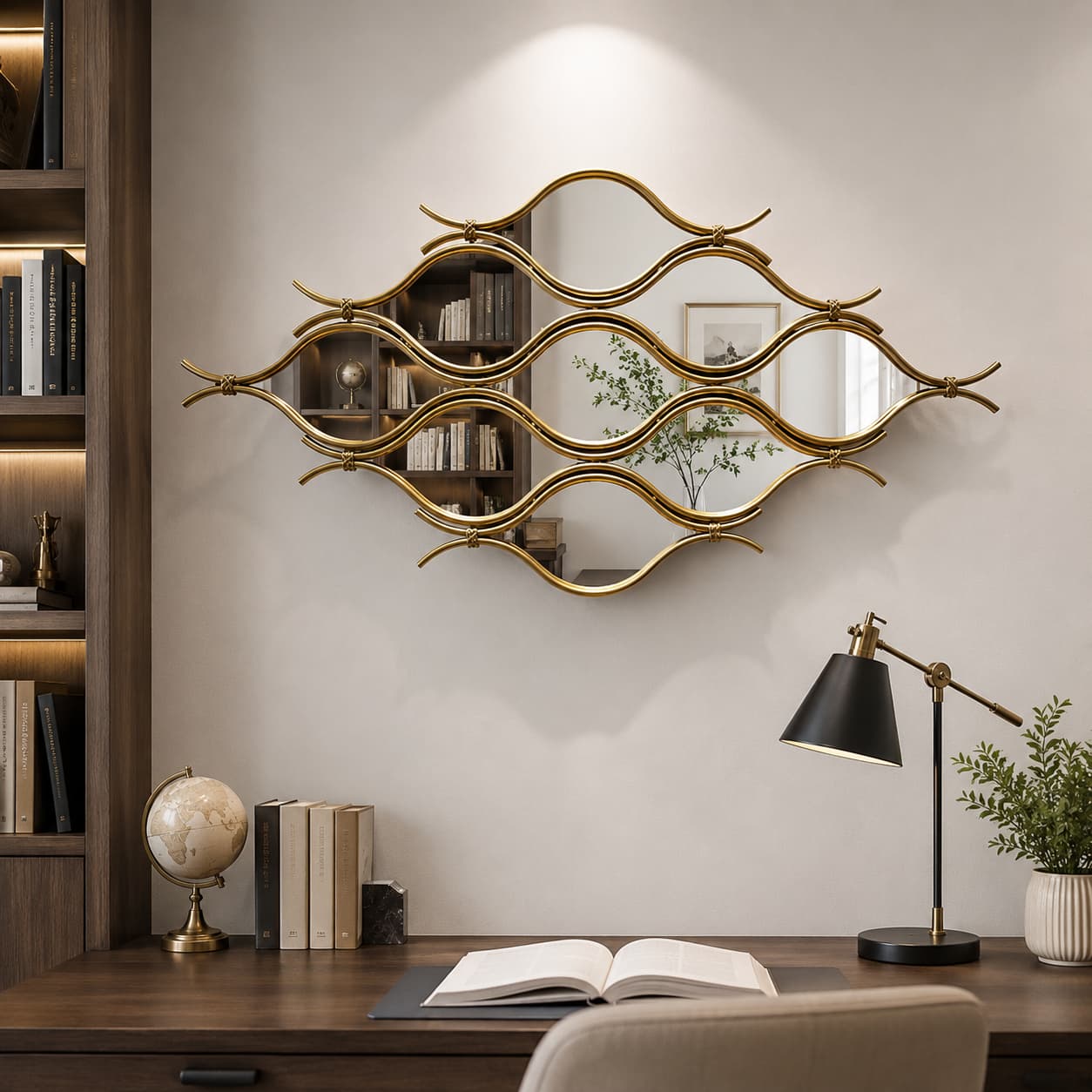 Abstract Glam Geometric Gold Metal Wall Mirror Home Decor Accent 