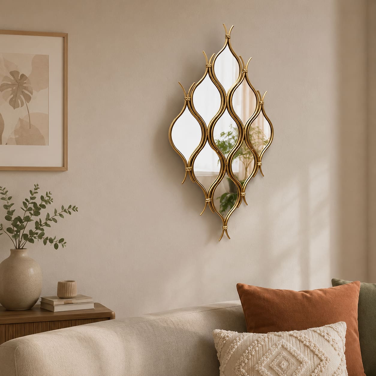 Abstract Glam Geometric Gold Metal Wall Mirror Home Decor Accent 