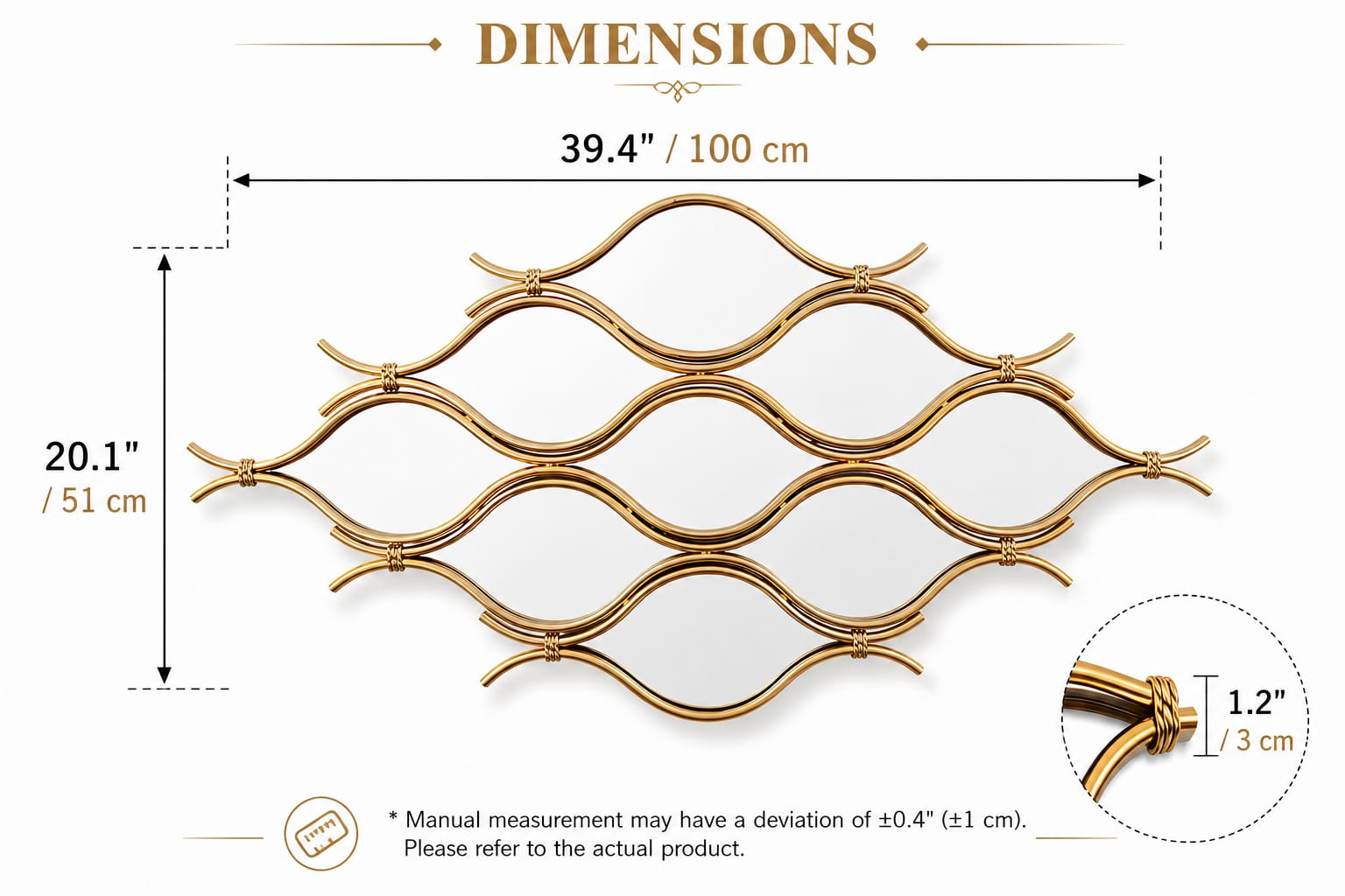Abstract Glam Geometric Gold Metal Wall Mirror Home Decor Accent 