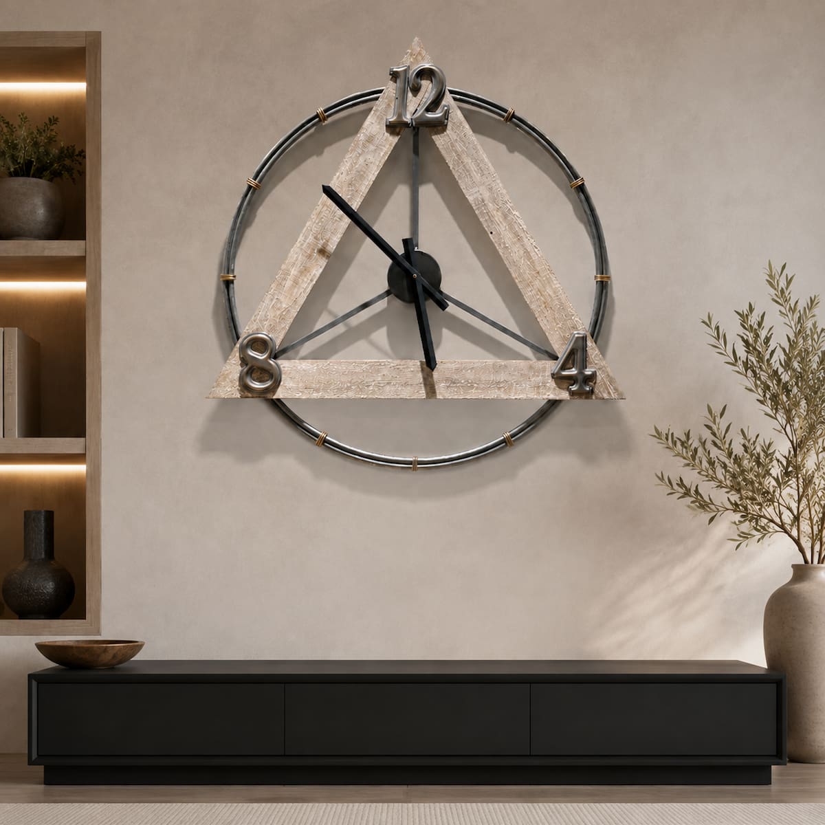 Triangle Wooden Vintage Geometric Art Wall Clock
