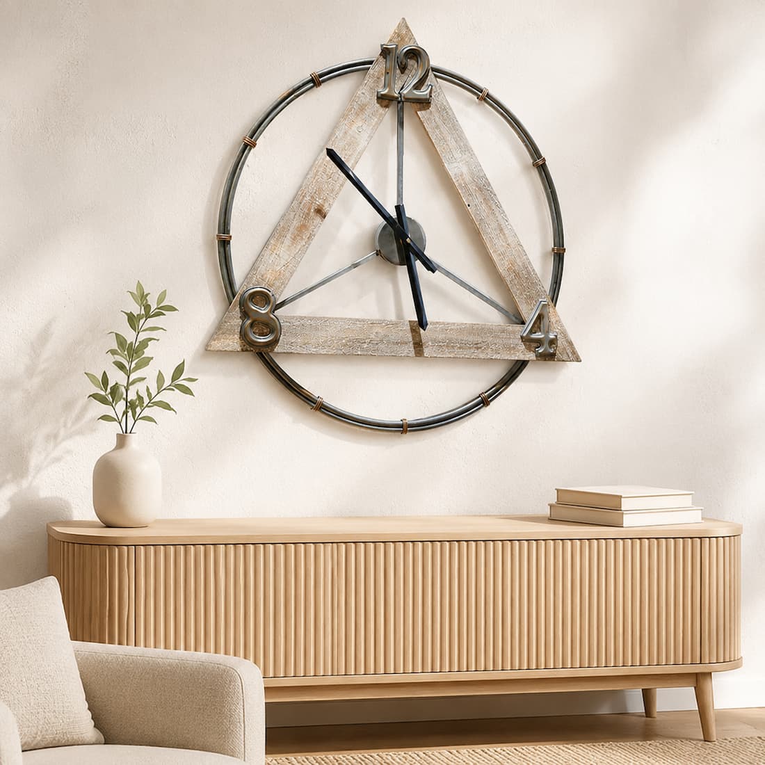 Triangle Wooden Vintage Geometric Art Wall Clock
