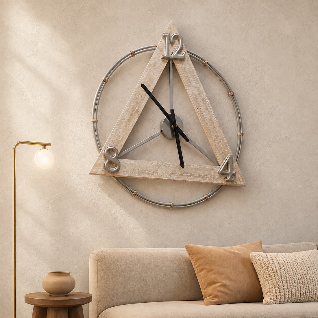 Triangle Wooden Vintage Geometric Art Wall Clock