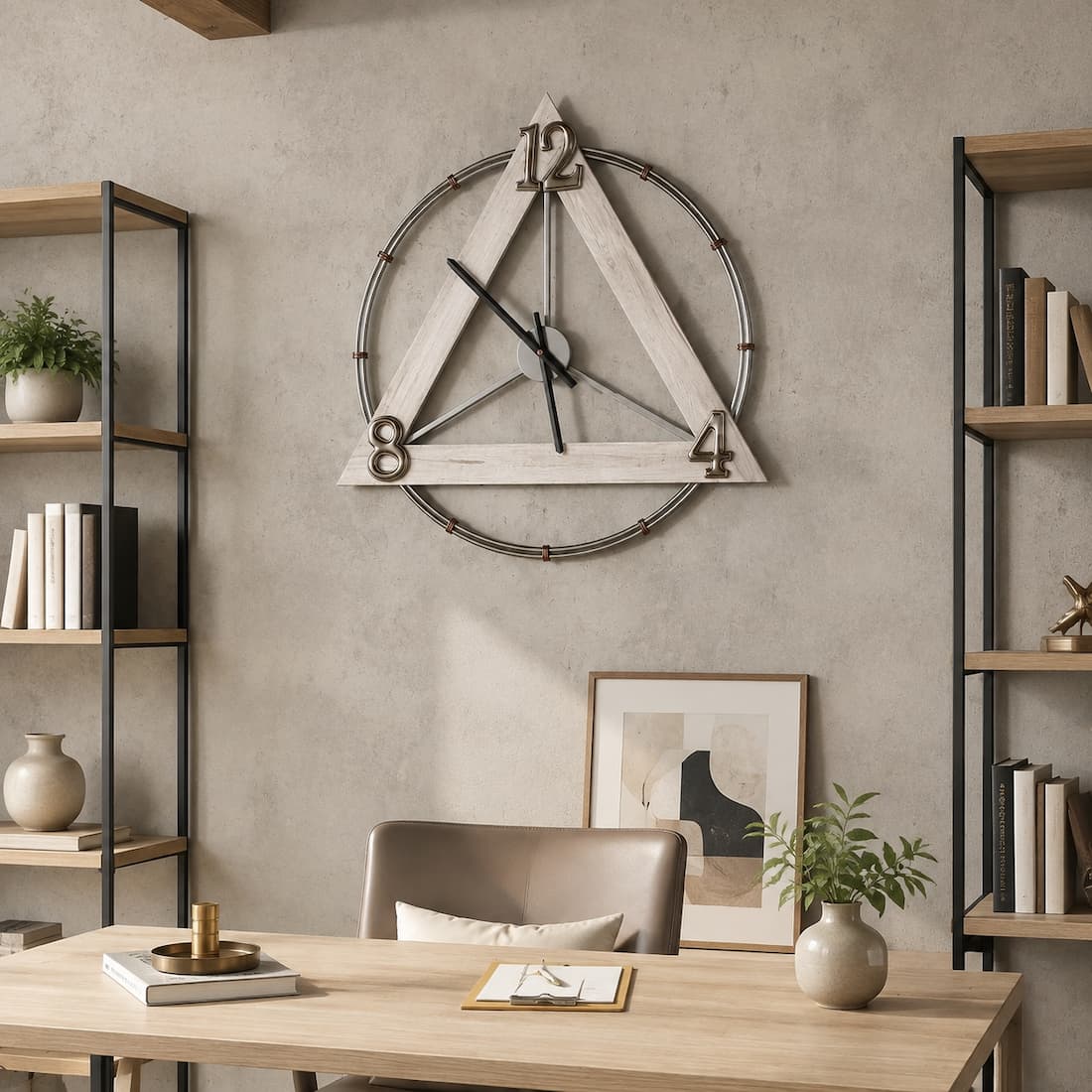 Triangle Wooden Vintage Geometric Art Wall Clock