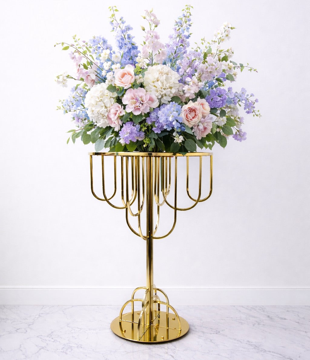 32" Gold Round Metal Flower Stand 