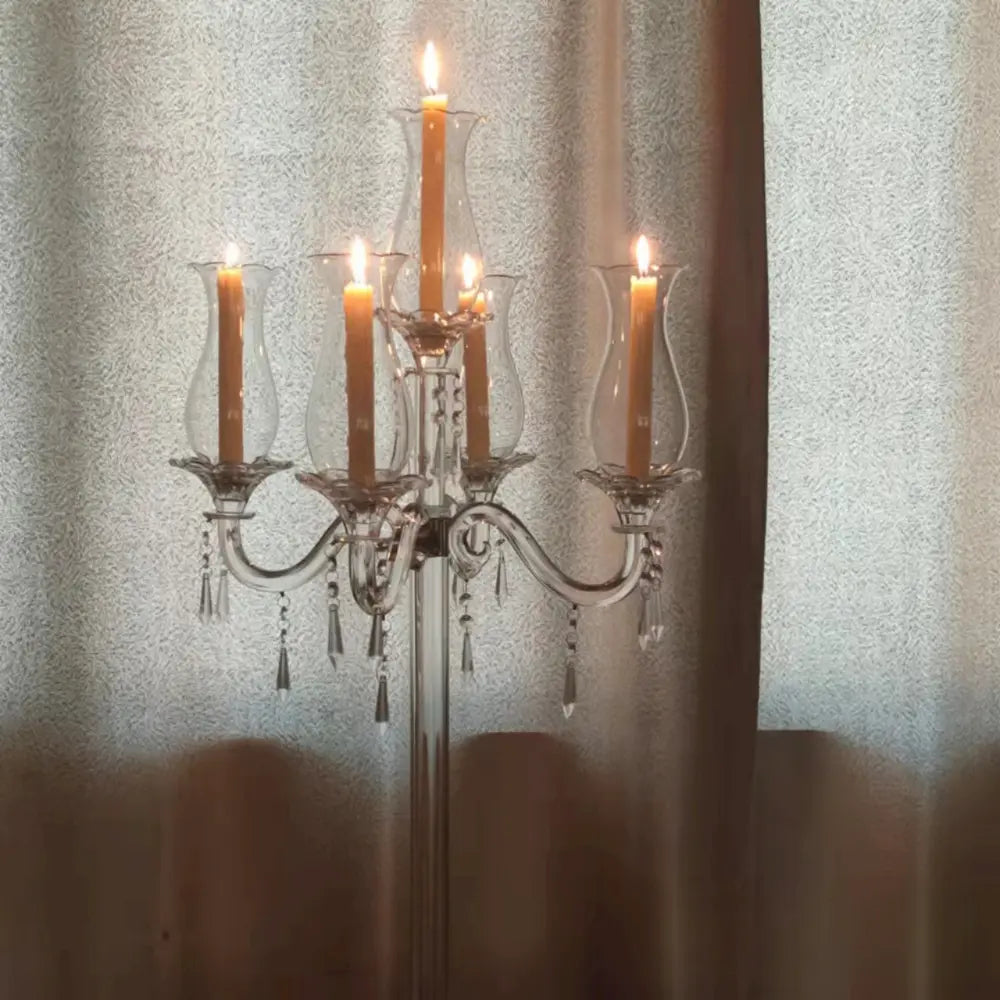5 Arm 37.4" Crystal Glass Candelabra