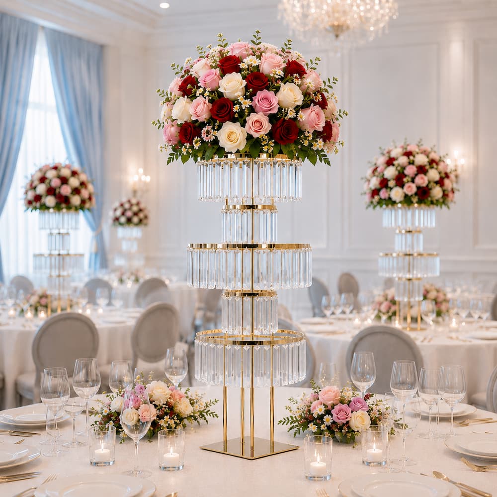 40" Gold 5-Tier Round Metal Flower Stand