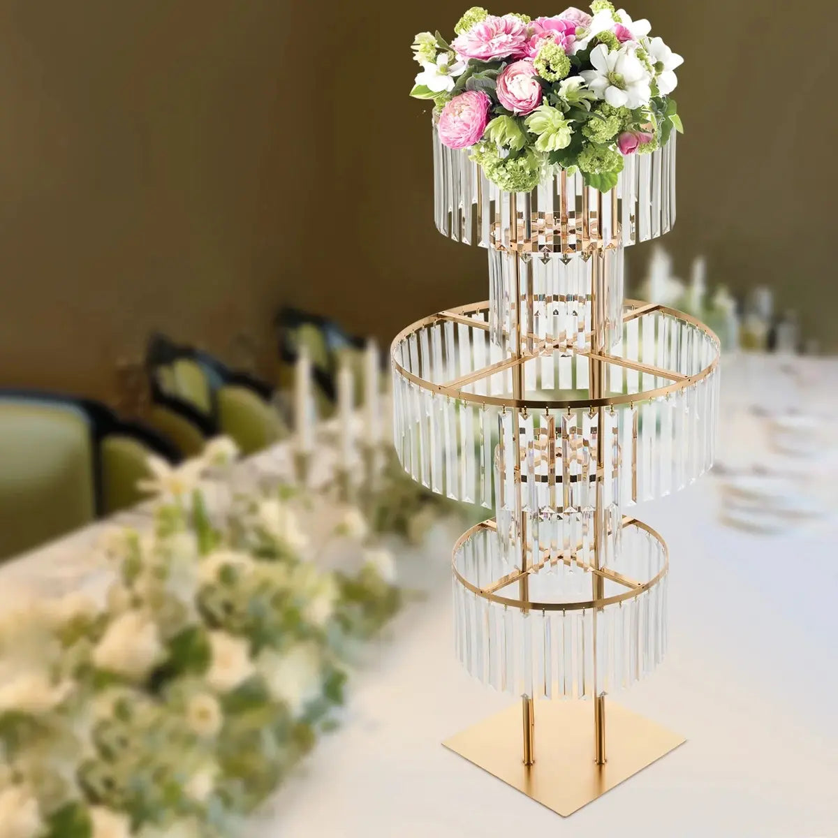 40" Gold 5-Tier Round Metal Flower Stand