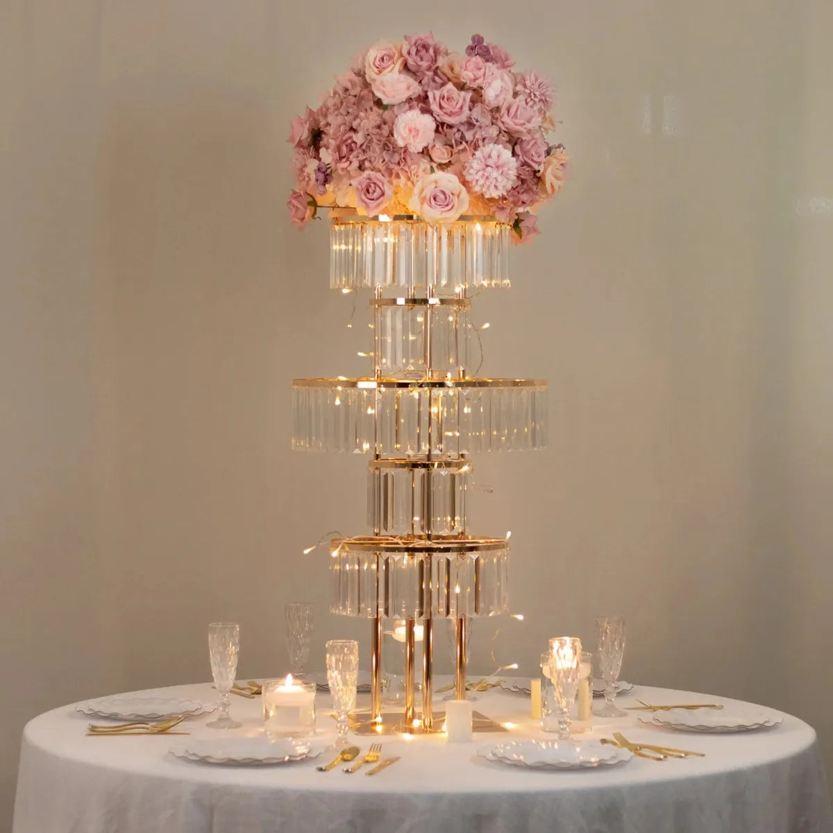 40" Gold 5-Tier Round Metal Flower Stand
