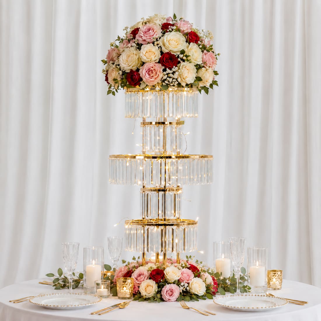 40" Gold 5-Tier Round Metal Flower Stand
