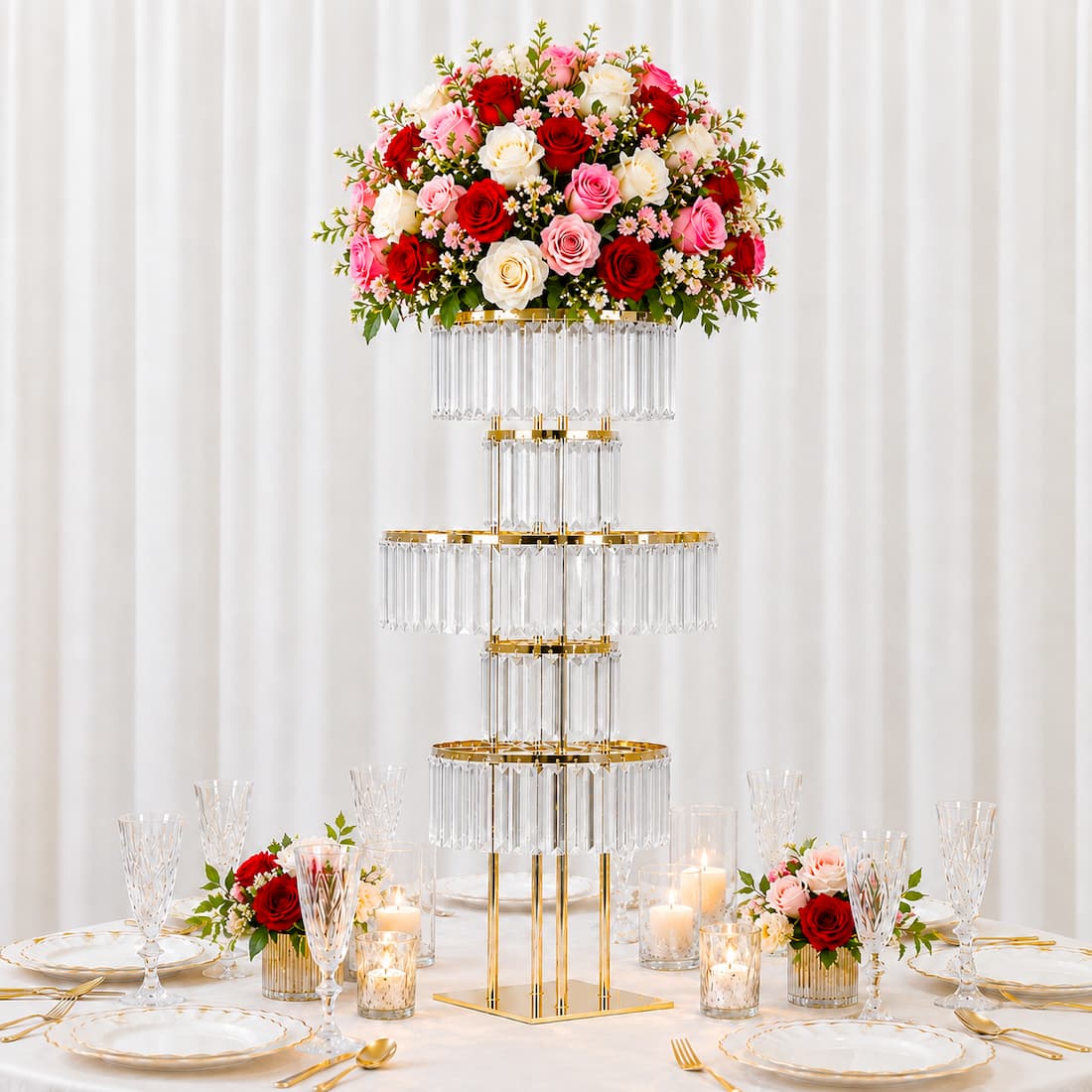 40" Gold 5-Tier Round Metal Flower Stand
