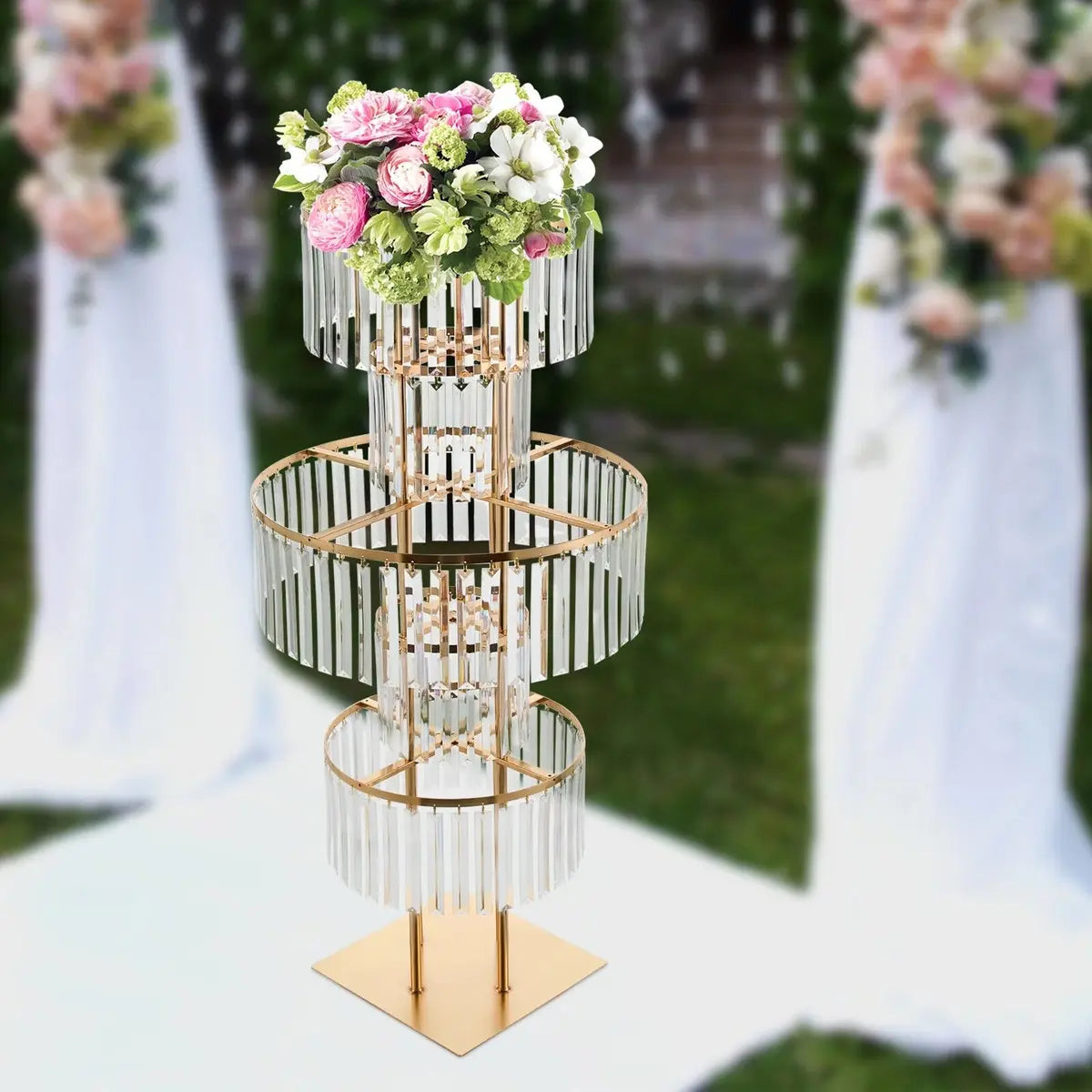 40" Gold 5-Tier Round Metal Flower Stand