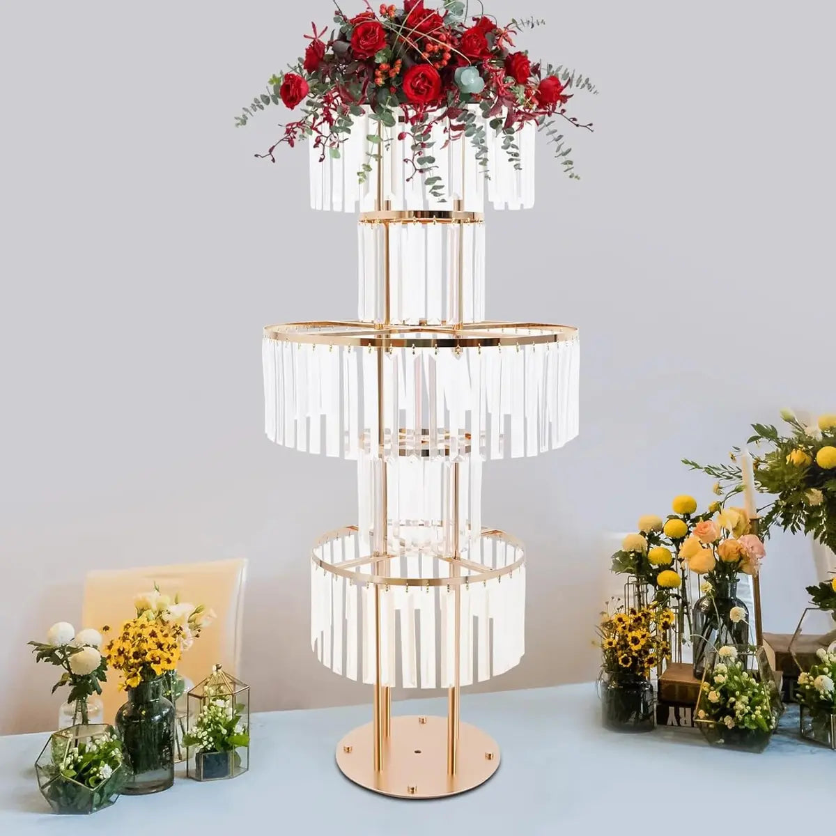 5-Tier Round Gold Flower Stand