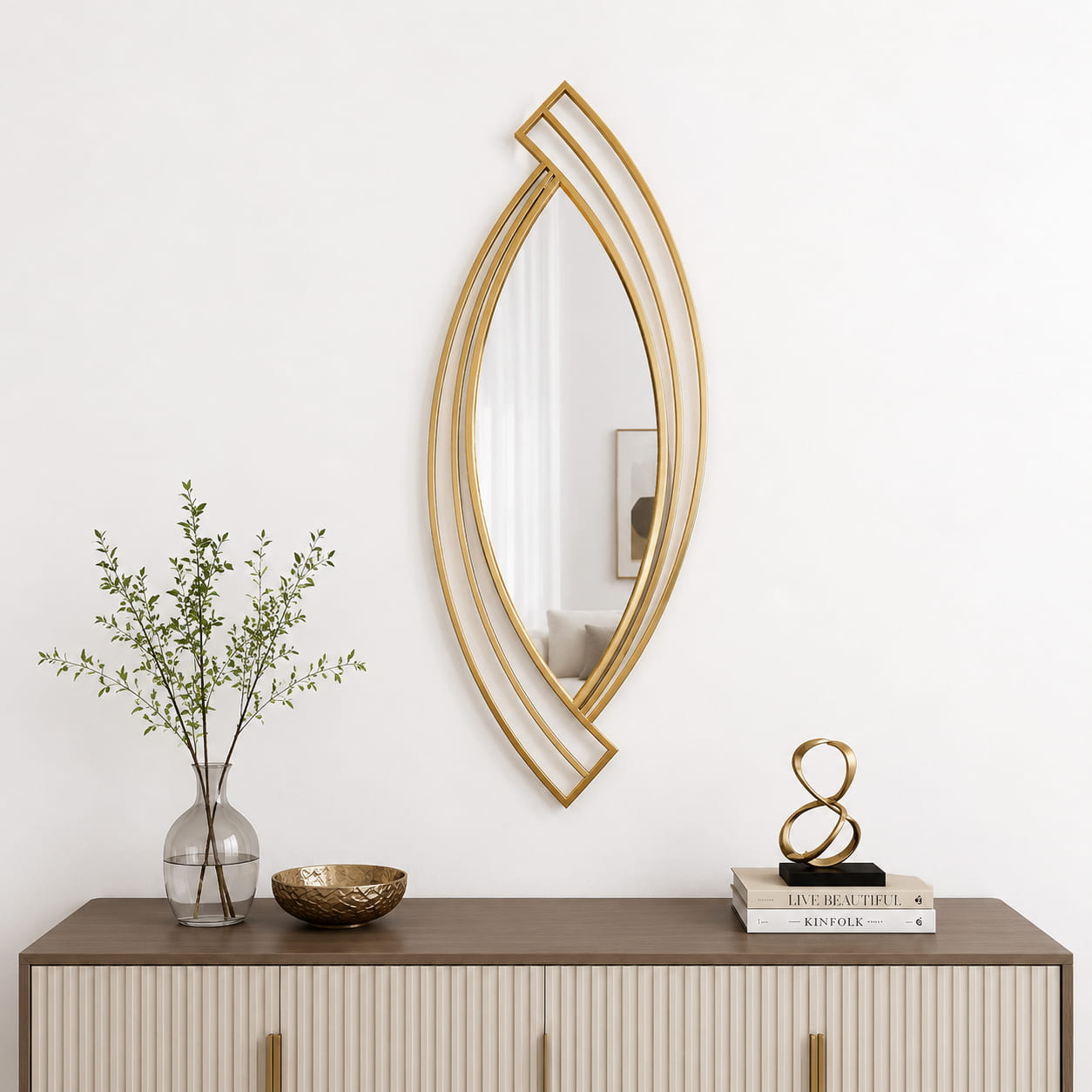 Modern Geometric Gold Metal Wall Mirror
