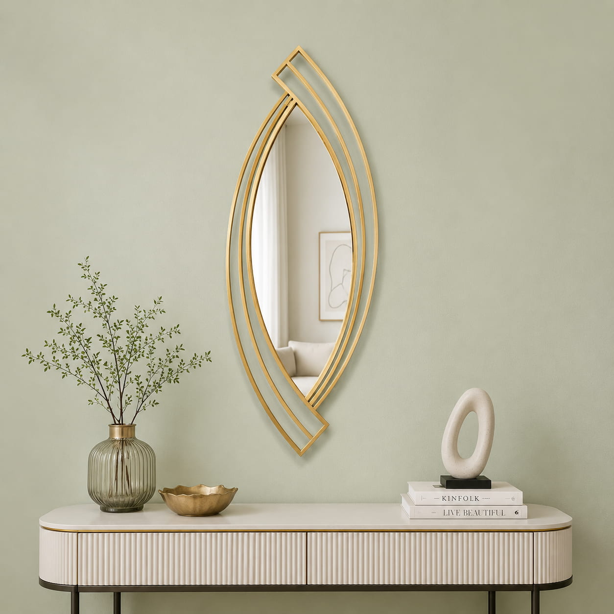 Modern Geometric Gold Metal Wall Mirror