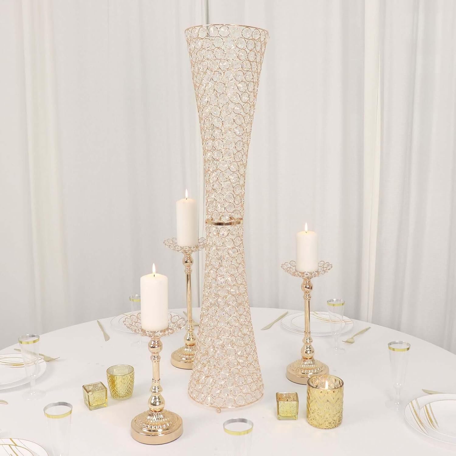 36" Gold Full Crystal Centerpiece Stand 