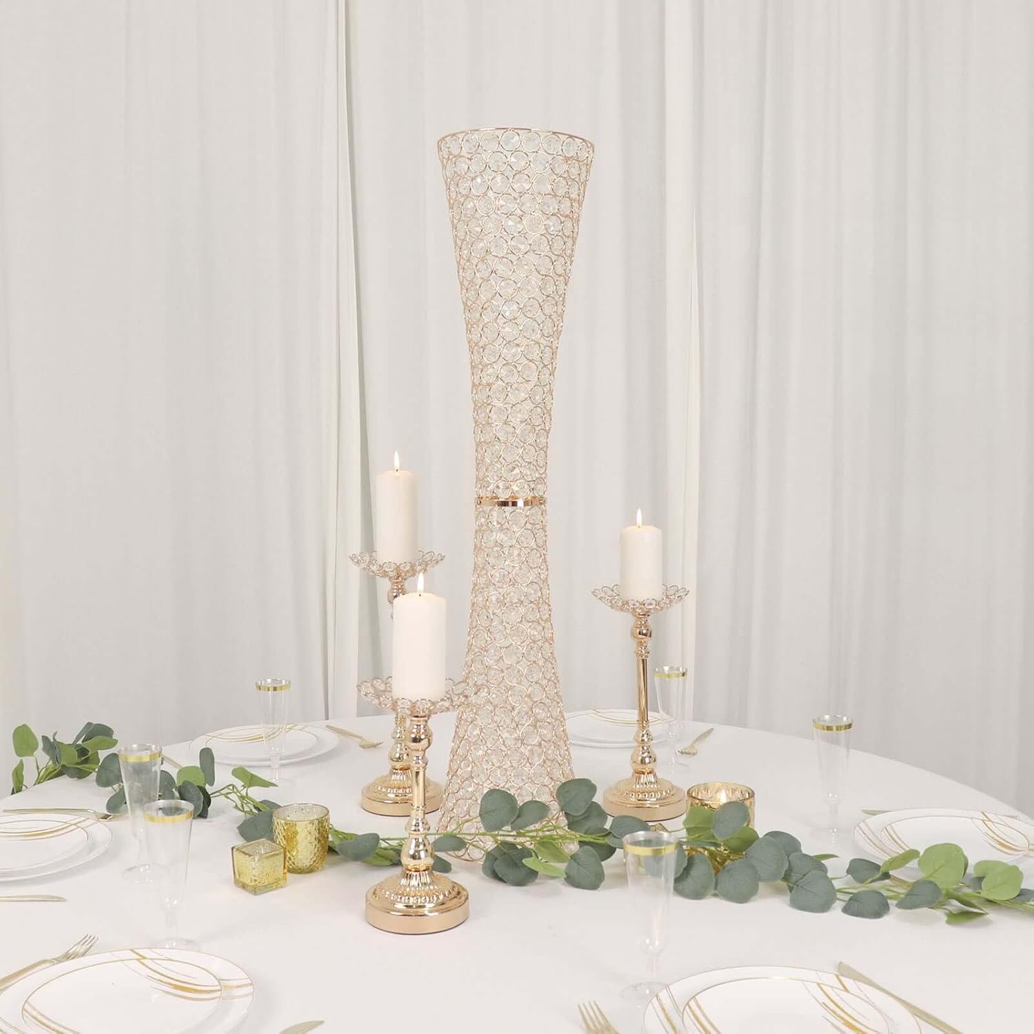 36" Gold Full Crystal Centerpiece Stand 
