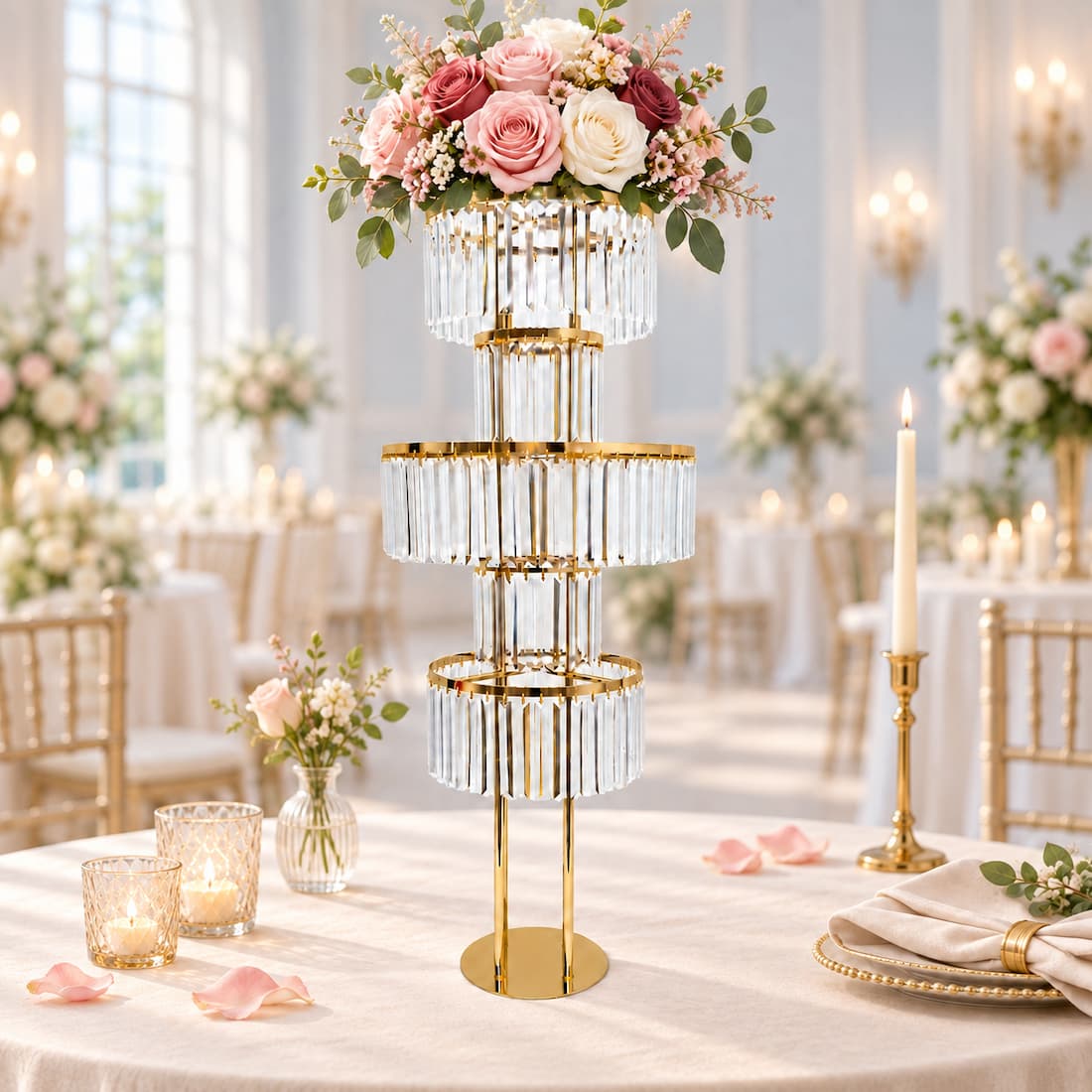 48“ 5-Tier Round Gold Flower Stand