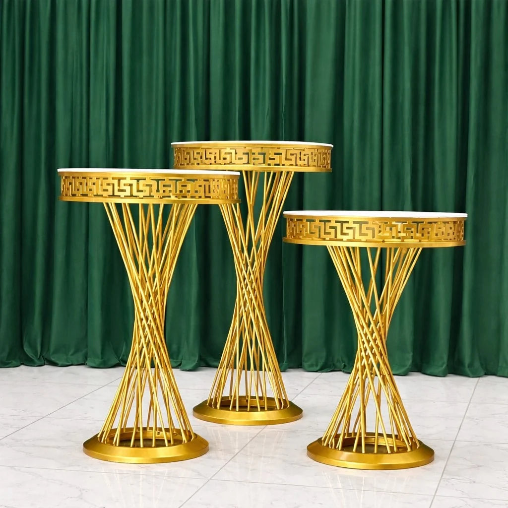 3-Piece Twist Greek-Key Gold Pedestal Stands
