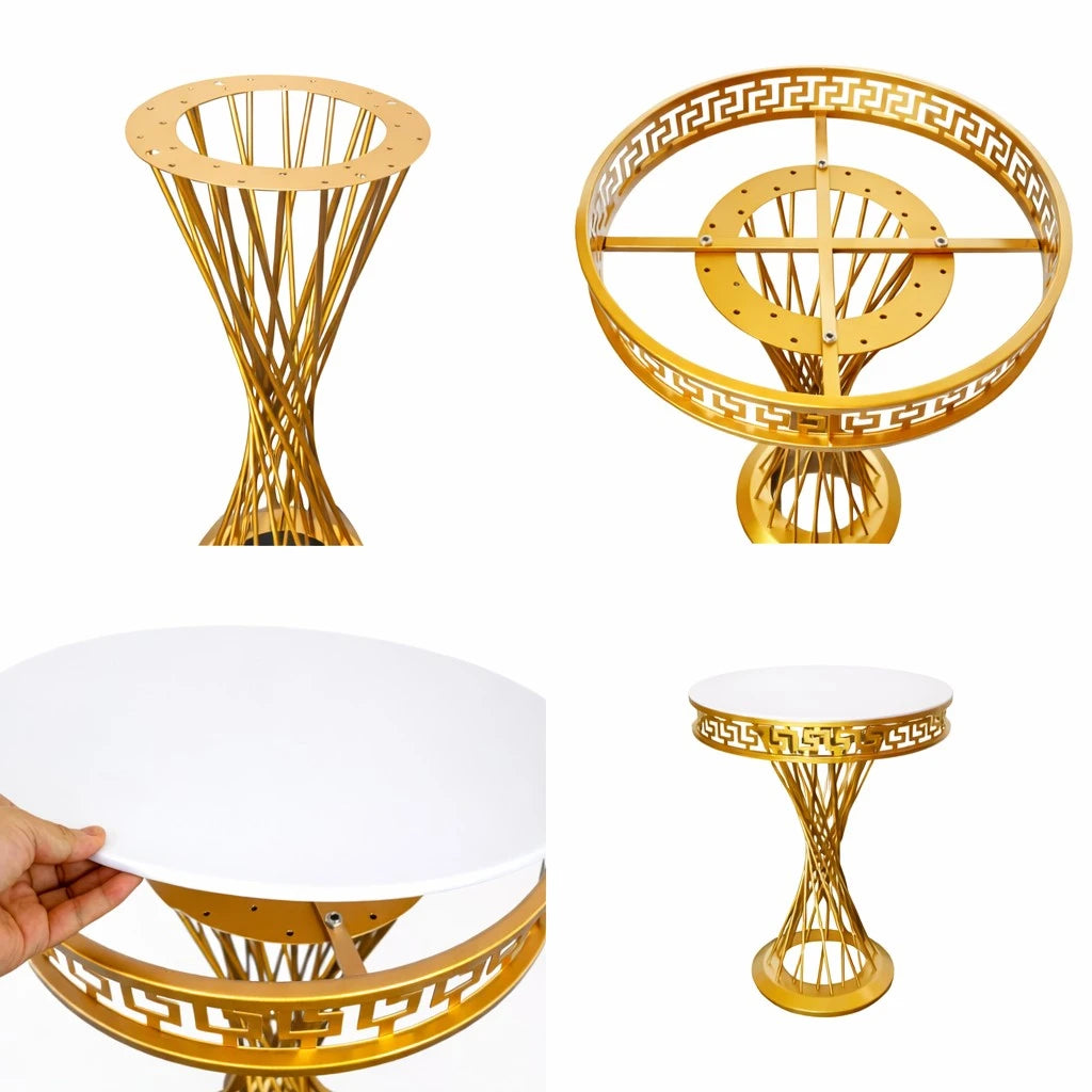3-Piece Twist Greek-Key Gold Pedestal Stands