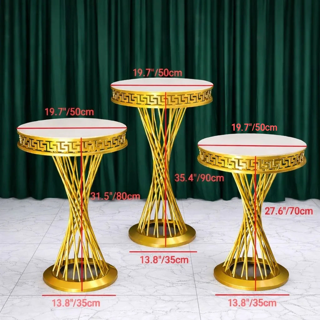 3-Piece Twist Greek-Key Gold Pedestal Stands