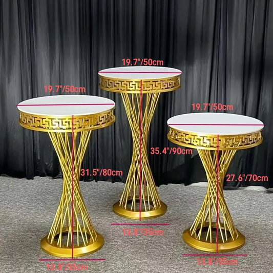 3-Piece Twist Greek-Key Gold Pedestal Stands