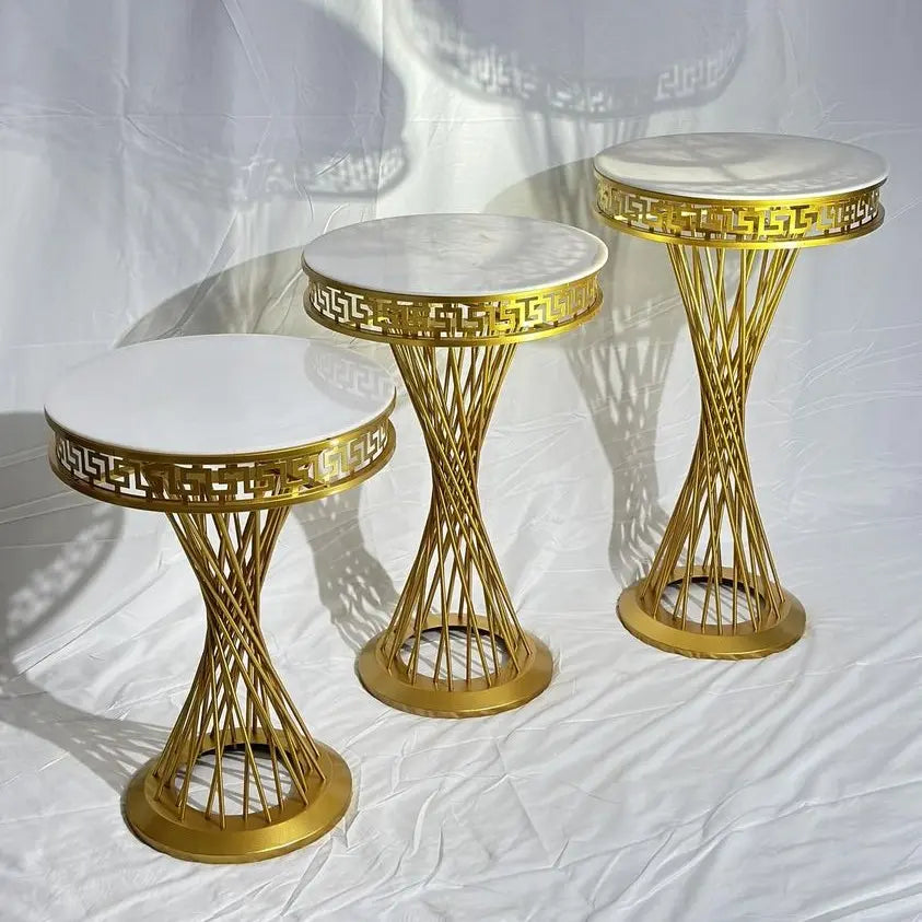 3-Piece Twist Greek-Key Gold Pedestal Stands