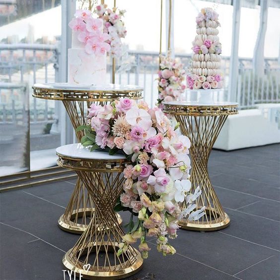 3-Piece Twist Greek-Key Gold Pedestal Stands
