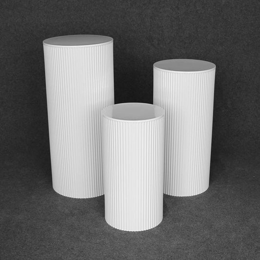 Large 3-Piece White Ribbed Metal Dessert Pedestal Set 