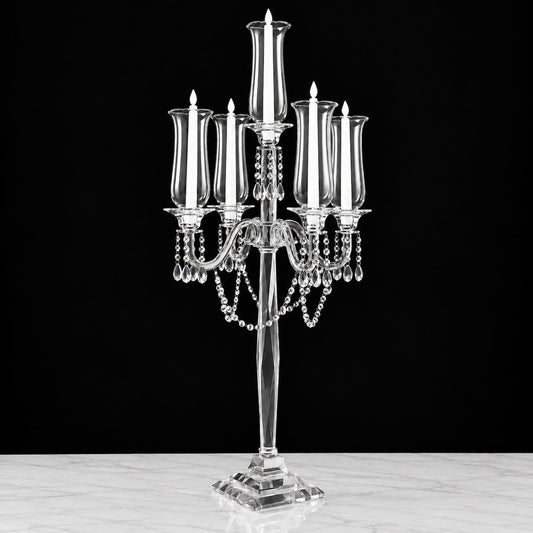 40" Crystal 5-Arm Candelabra with Diamond-Shaped Column