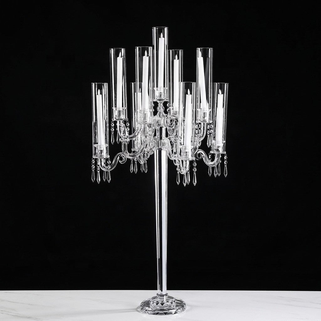  K9 Crystal 9-Arm Candelabra with Diamond-Shaped Column 